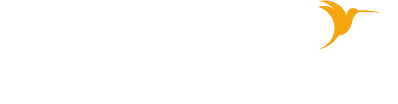 Logo der arte logo in weiß mit orangefarbenen Kolibri auf dunklem Hintergrund