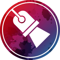 Ein Icon mit einem roten und blauen Farbverlauf und einem Scheinwerfer Symbol